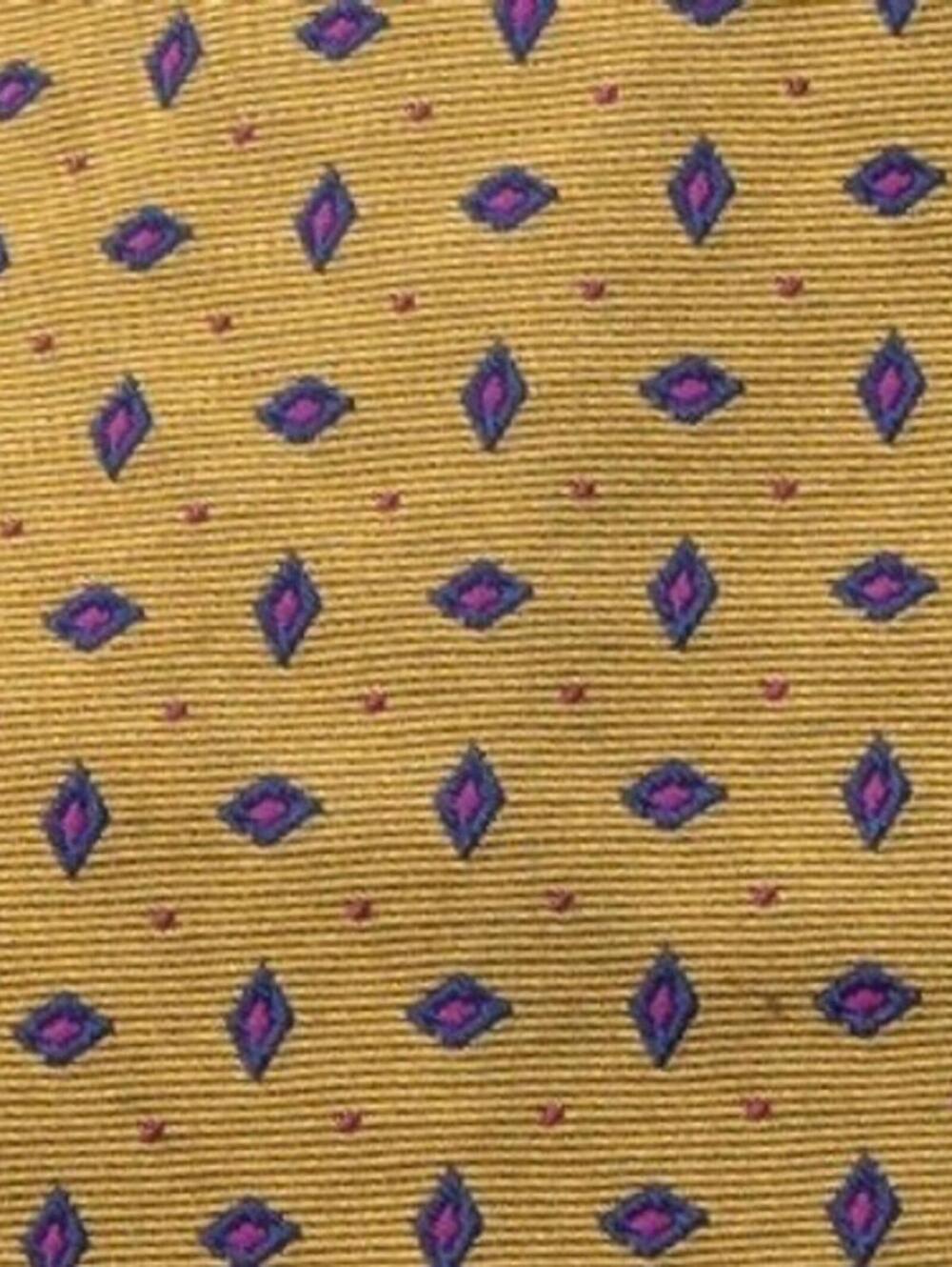 Vintage 1990s RLL Lauren Ralph Lauren Gold Yellow Silk Diamond USA Hand Made Tie